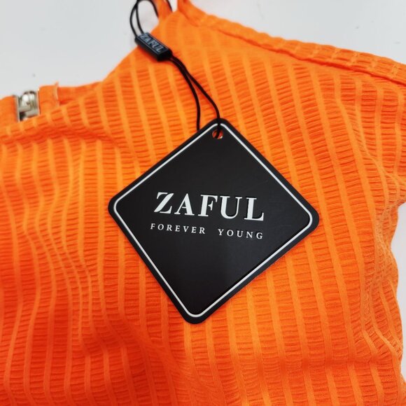 Zaful Ribbed Orange One-Piece Swimsuit With Adjustable Straps Back Zipper Size S - Picture 5 of 6